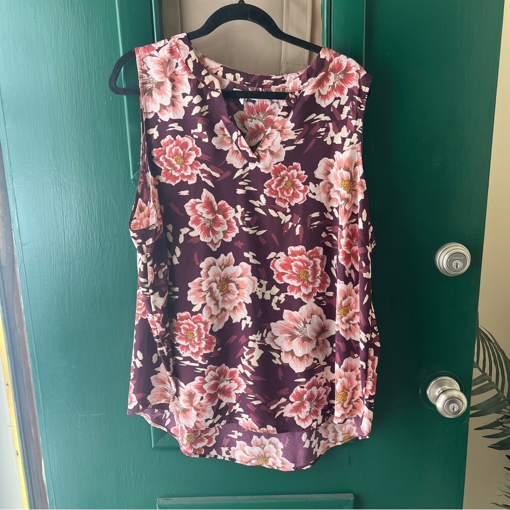 Maurices Floral Sleeveless Blouse - Pink and White
